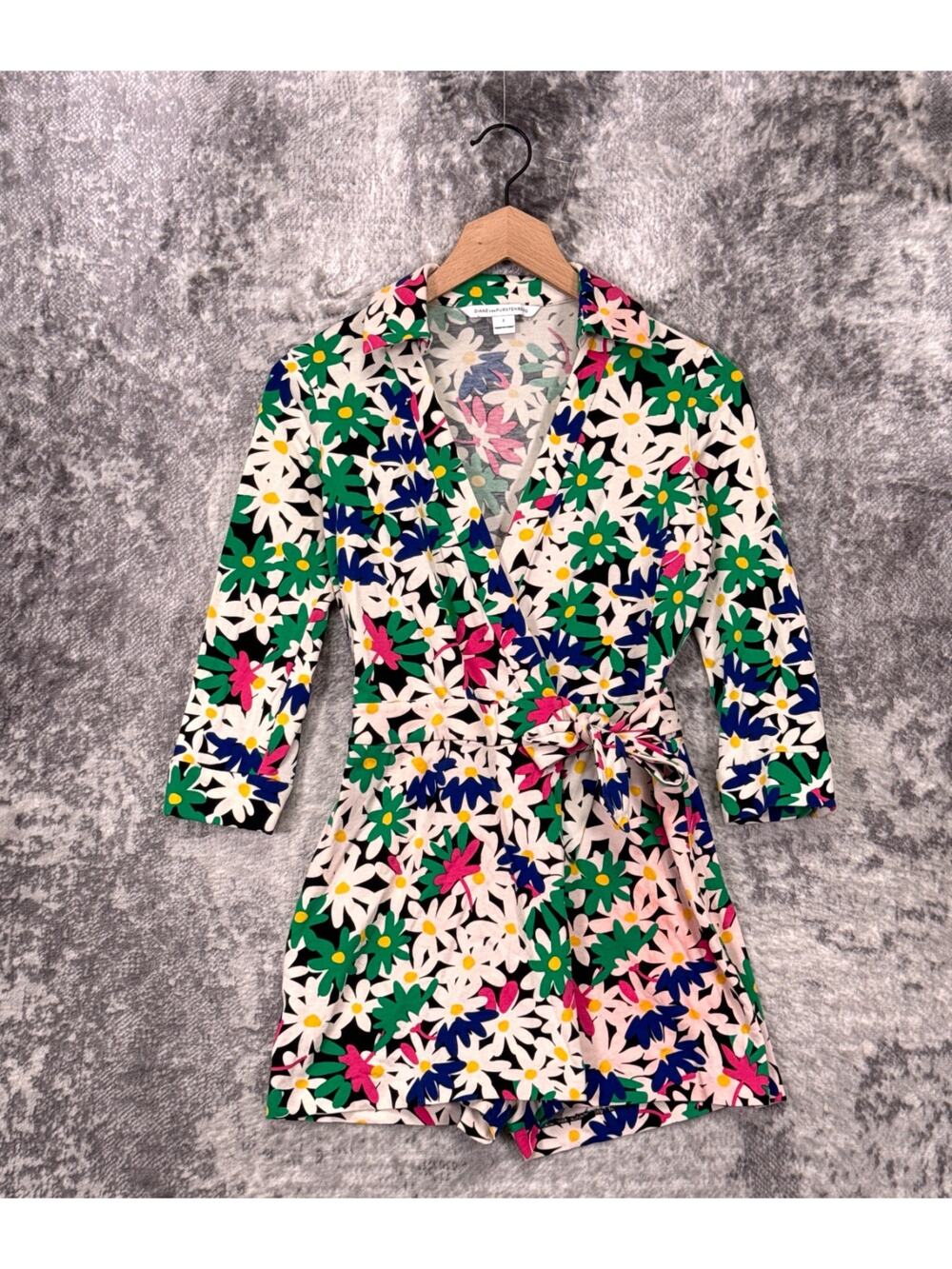 Diane Von Furstenberg Celeste Wrap Romper 2 Womens Floral Cotton Silk